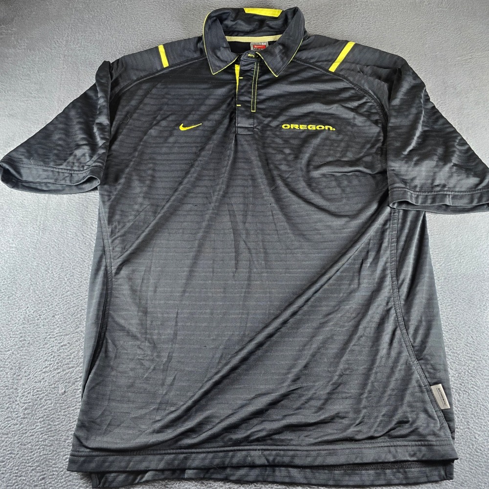 Nike Team Oregon Ducks Polo Shirt Mens Medium Black Yellow Stripe Short Sleeve